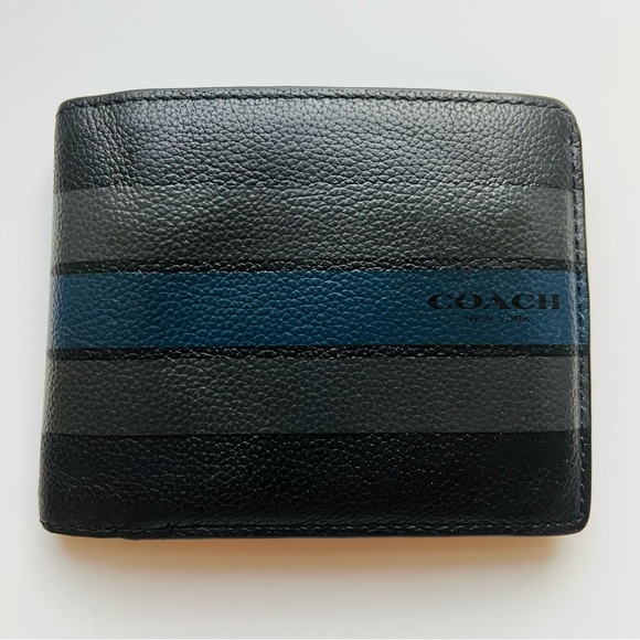 Coach Other - Coach New York Leather Wallet with Eight Card Inserts Black Blue Gray Stripes